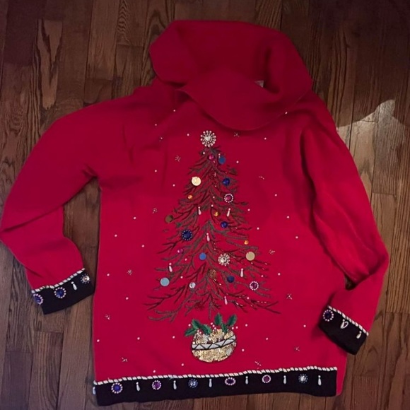 Ugly Christmas Sweater Sweaters - Red Sequin Christmas Sweater Turtleneck… ladies size medium